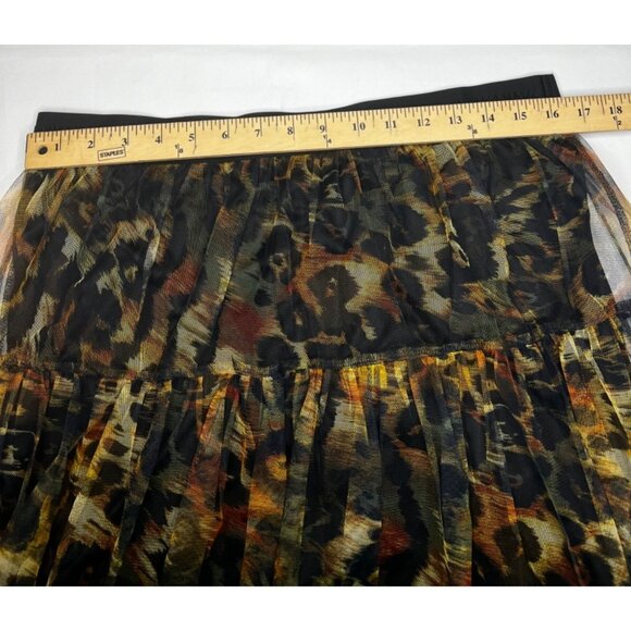 DKNY Logo Band Tulle Leopard Print Midi Skirt Womens Size Large - Picture 6 of 12